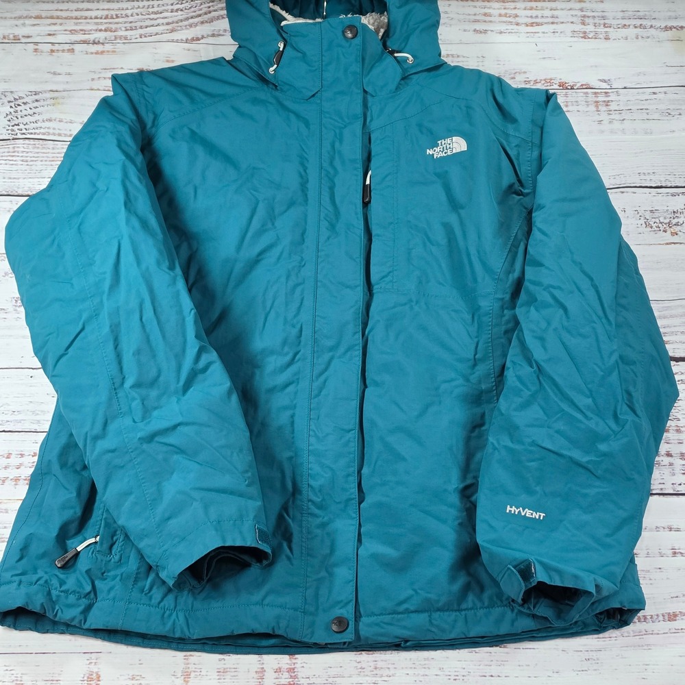 The North Face Parka Jacket Womens XL Teal Blue Excellent Fleece Lined Hooded